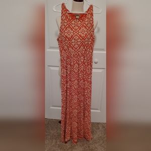 Lucky Brand Orange and Cream Sleeveless Maxi Dress